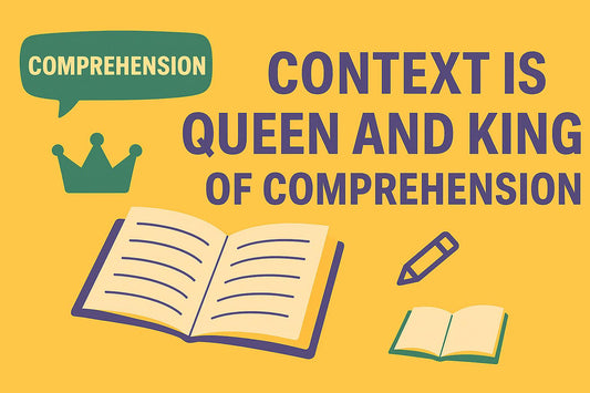 Context in 11+ comprehension graphic with book and speech bubble icons.