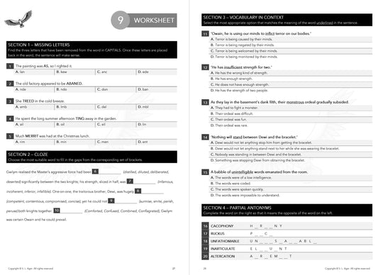 look inside 11+ Vocabulary, Comprehension, SPaG and Verbal Skills Standalone Workbook 1