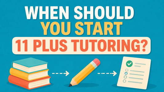 When should you start 11 Plus tutoring blog cover with books, a pencil and a practice paper